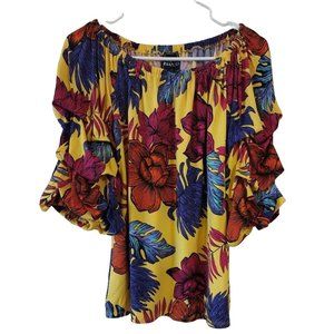 Coco Bianco Womens Small Cinched Sleeve Floral Blouse